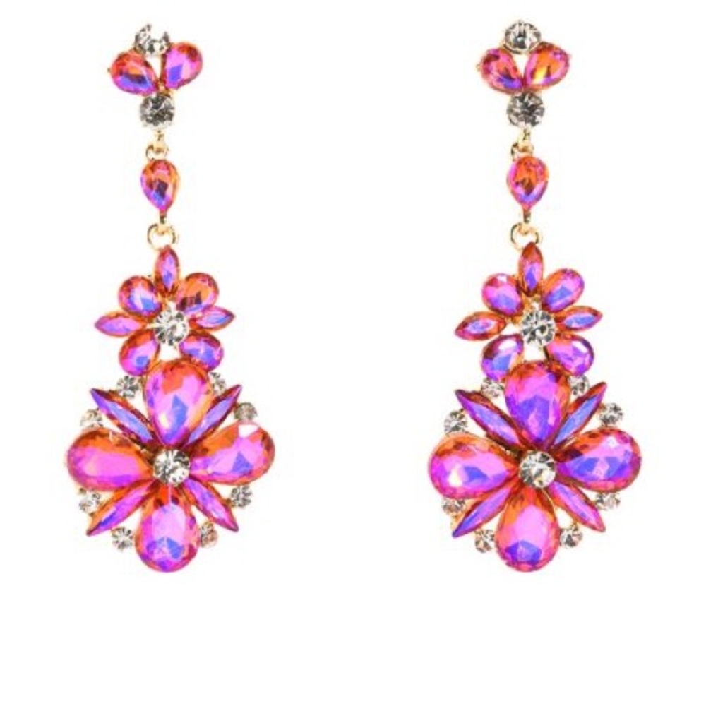 AKIRA Pink Floral Crystal Drop Earrings - New in Packaging